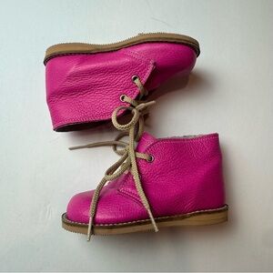 Mon Petit Pink Leather Lace-up Booties